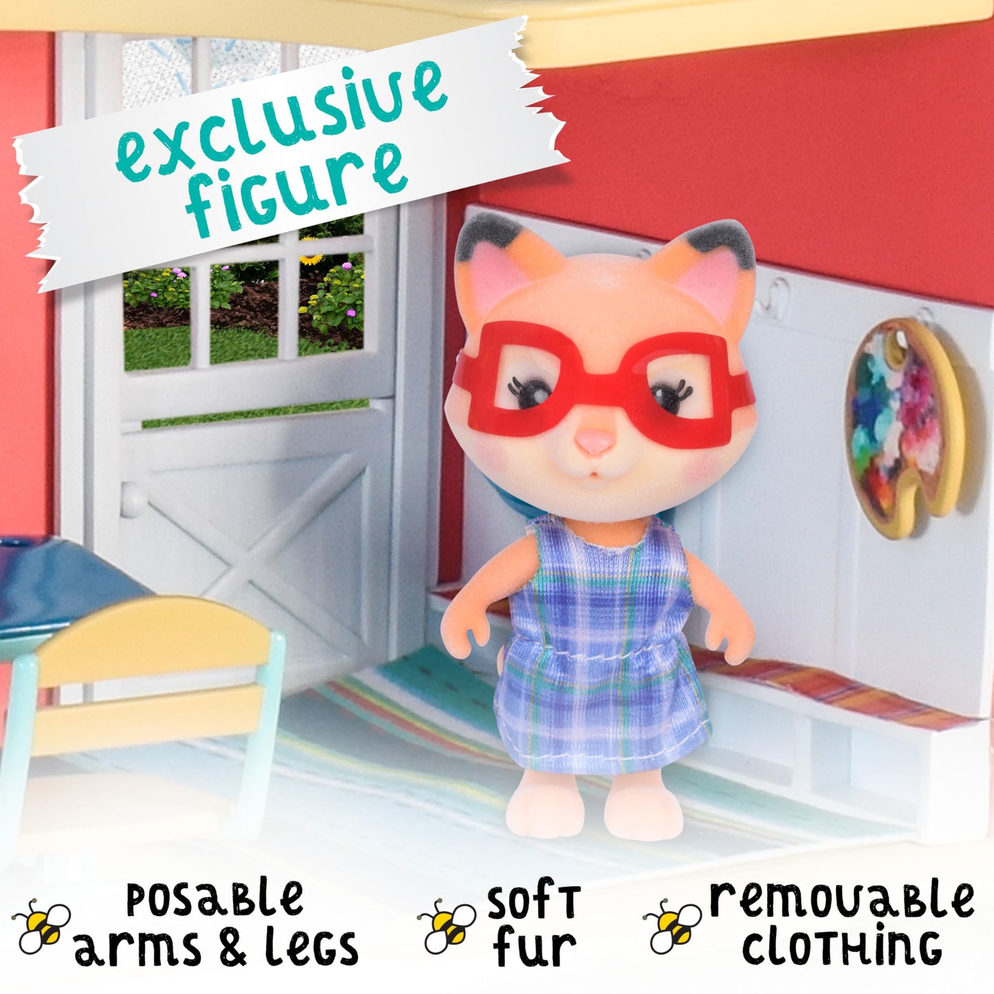 Honey Bee Acres Sunshine Meadow School Complete Set with Miniature Flocked Figure, 21 Pieces , Ages 3+