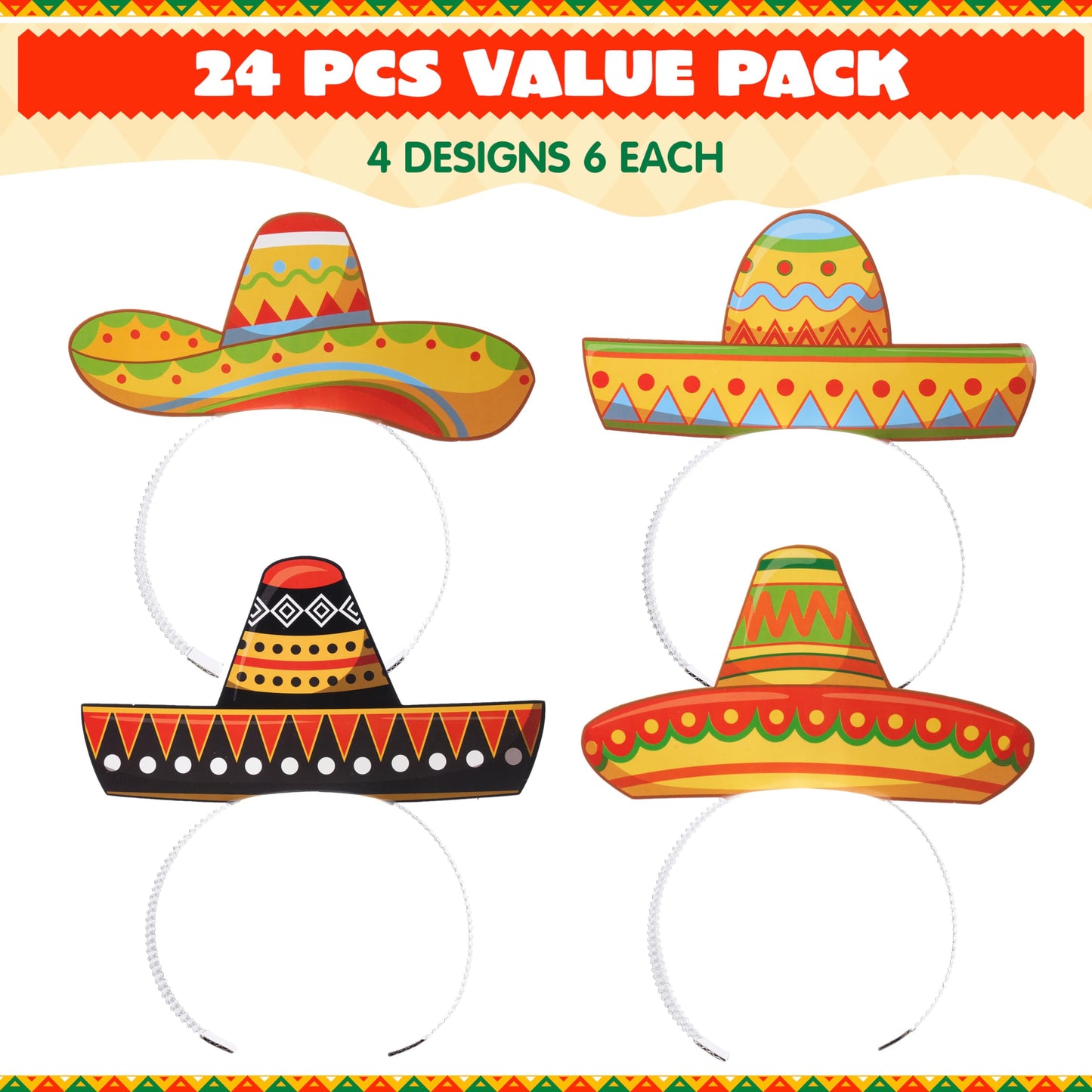 JOYIN 24 Pcs Cinco de Mayo Sombrero Headbands for Mexican Themed Fiesta Party, Party Supplies Decorations for Fun Fiesta Hat Party Supplies, Luau