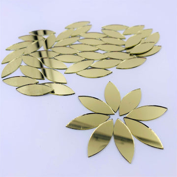 CHENRUI150pcs Petal Shaped Mirror Mosaic Tile Craft Mirrors (Yellow Gold)
