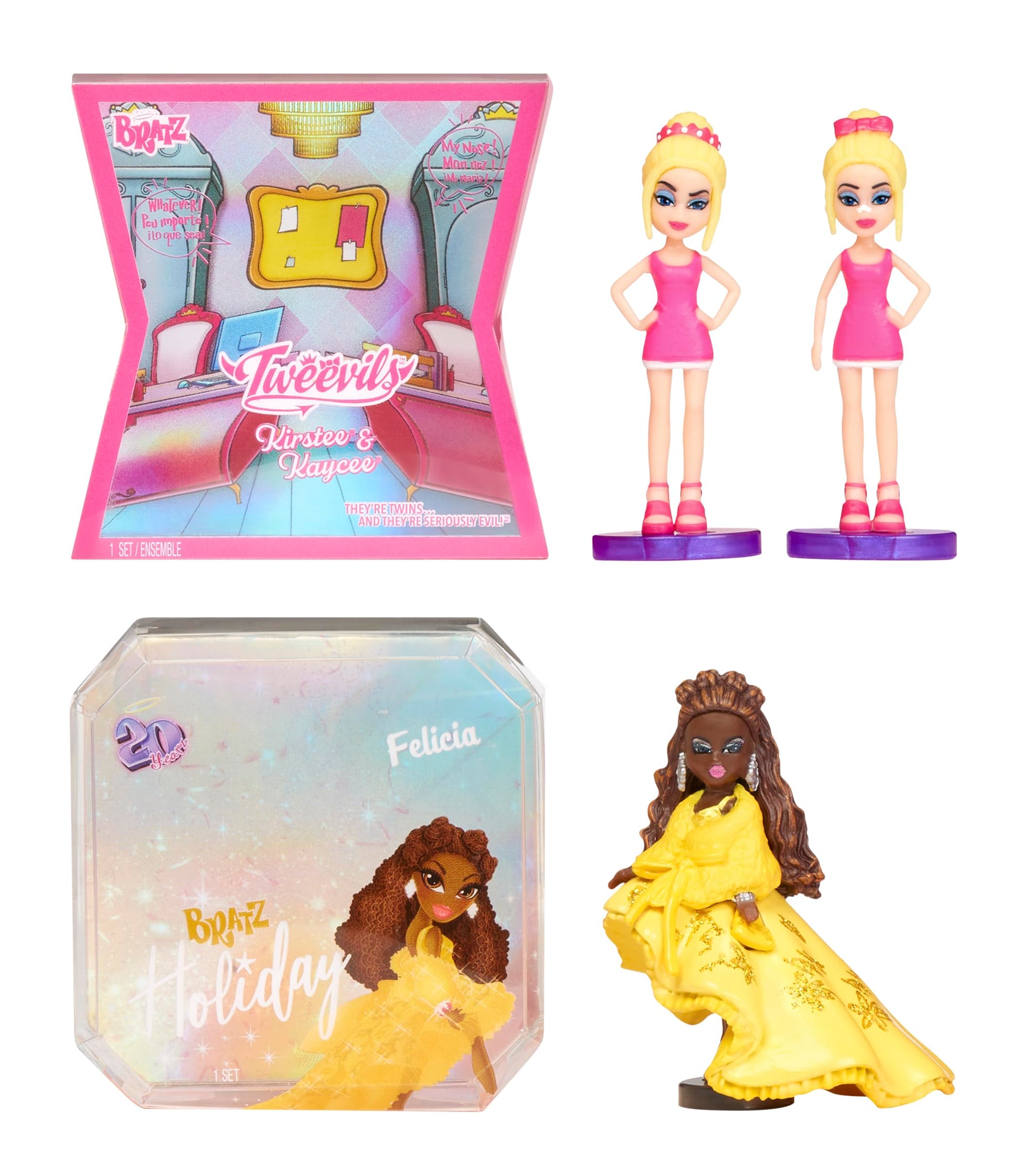 MGA's Miniverse Mini Bratz Limited Edition 2-Pack, Holiday Felicia and Tweevils Mini Figures in Display Packaging