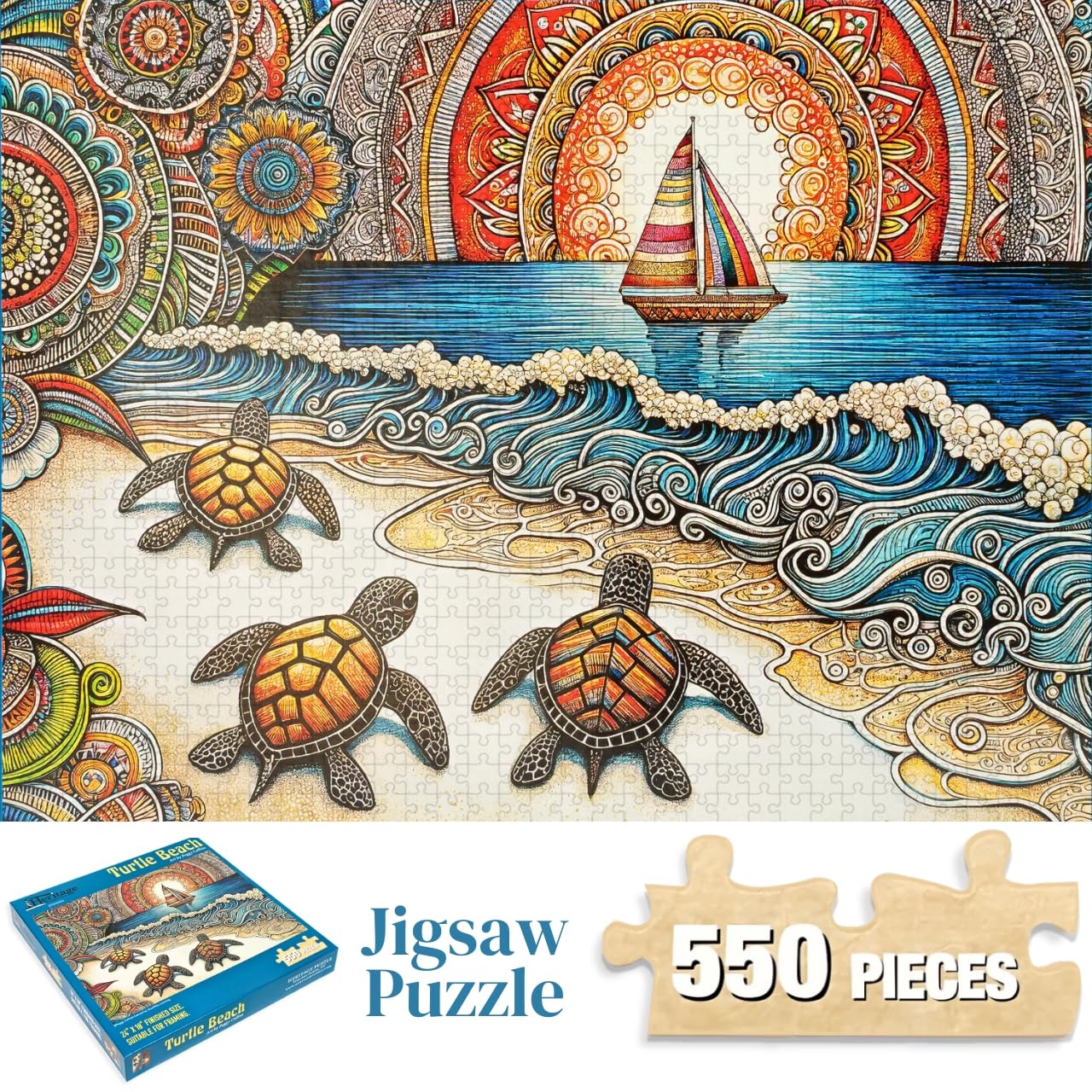 Heritage Puzzle Turtle Beach by Peggy Collins 550 Pieces