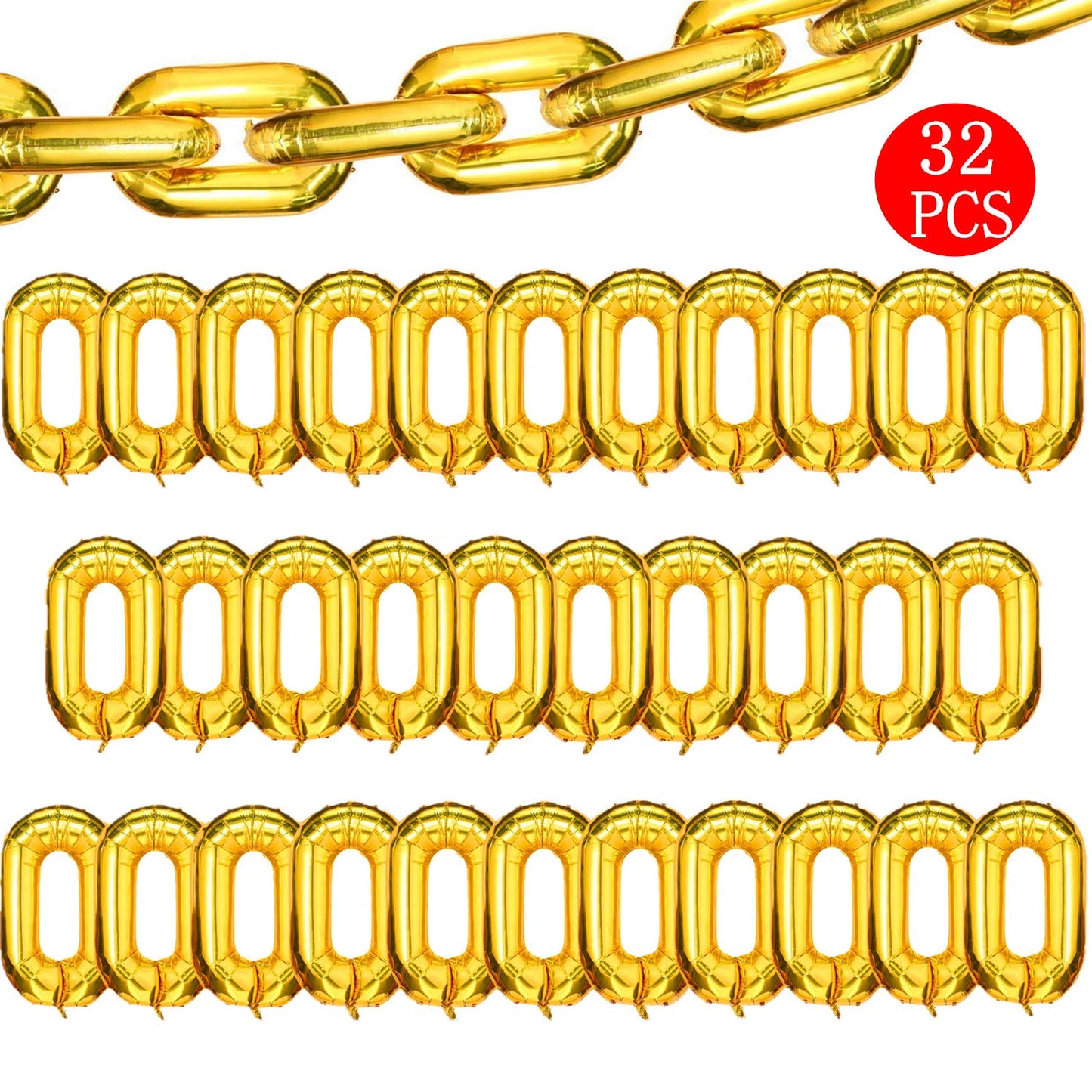 Foil Chain Balloons Jumbo Chain Balloons for 80s 90s Party Decorations Giant Balloon Chain Balloons Gold (Gold, 16 inch)
