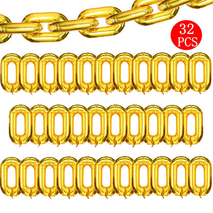 Foil Chain Balloons Jumbo Chain Balloons for 80s 90s Party Decorations Giant Balloon Chain Balloons Gold (Gold, 16 inch)