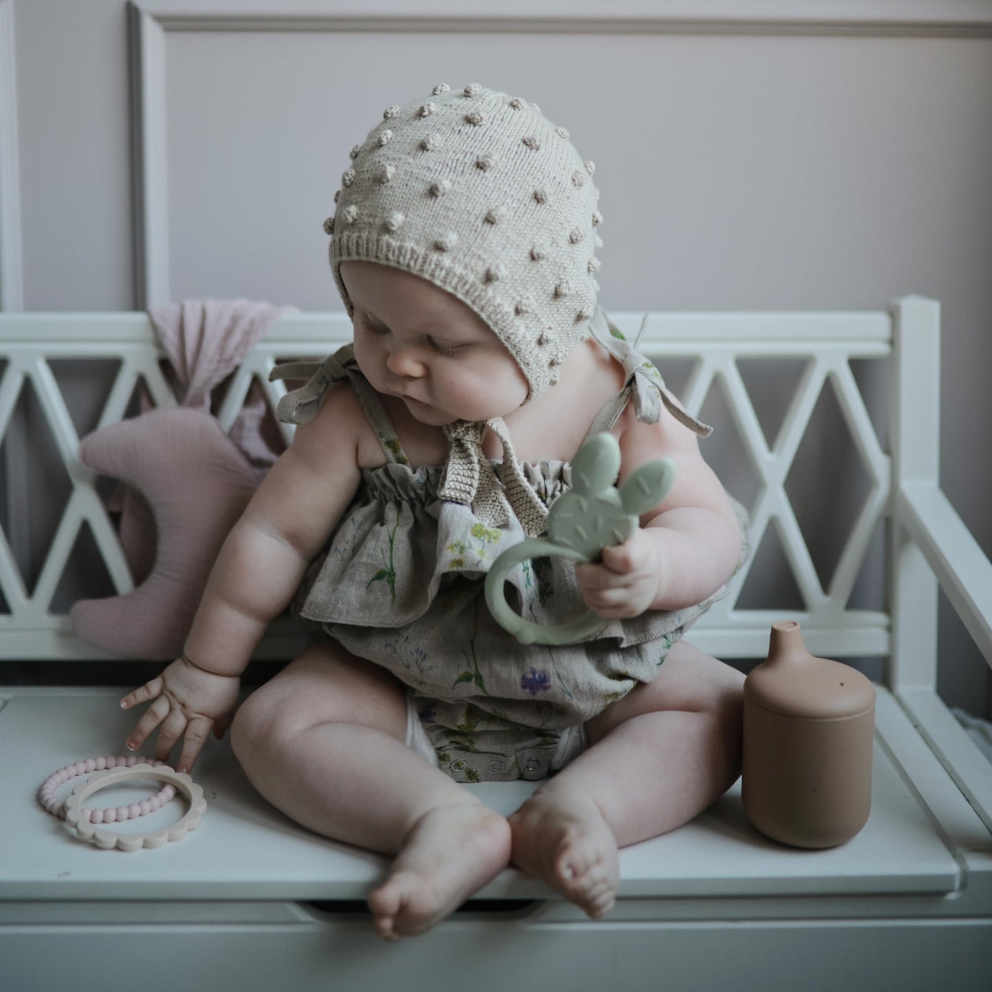 mushie Flower Teether Bracelet | 3-Pack (Rose/Blush/Shifting Sand)