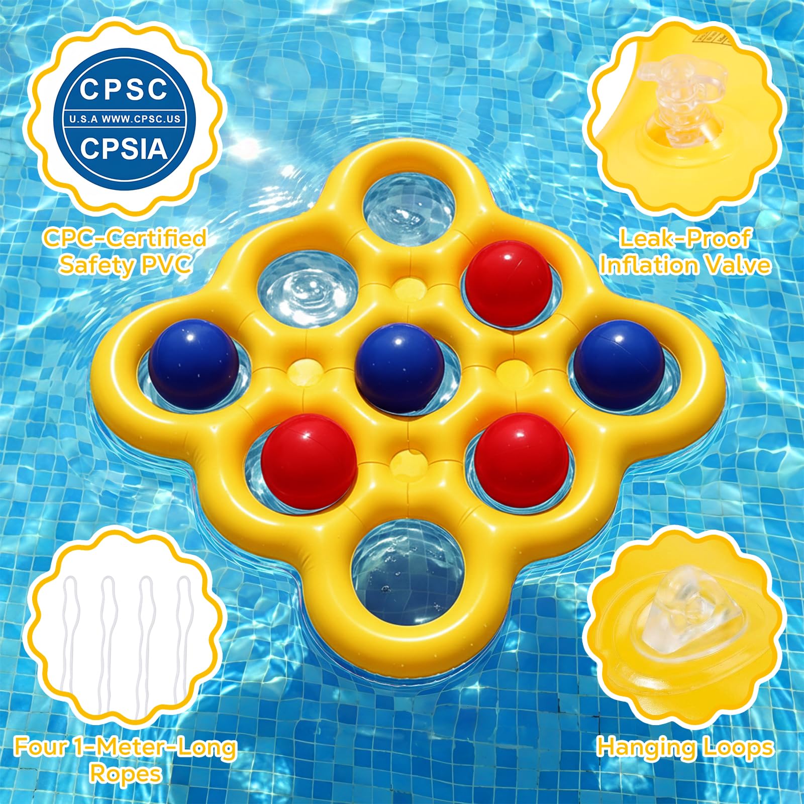 MoKo Tic-Tac-Toe Pool Game Set, Inflatable Water Toys with 10 Balls