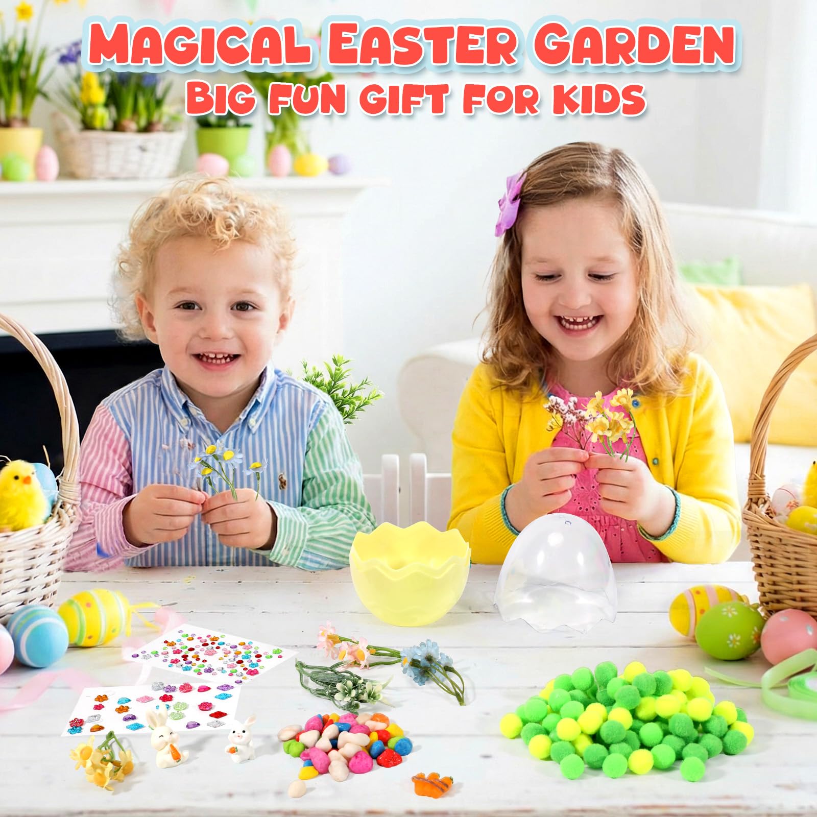 Easter Bunny Terrarium Kit for Kids, Mini Flower Garden Arts & Crafts, Easter Basket Stuffers, Rabbit Gardening Gift for Boys and Girls Ages 4-12