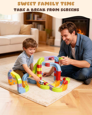 Innovakids Electric Train Sets Racer Track, 121 PCS DIY Cubes Anti-Gravity Klick Rail 3D Infinity Track, STEM Traffic Blocks Trainset Gifts Toys