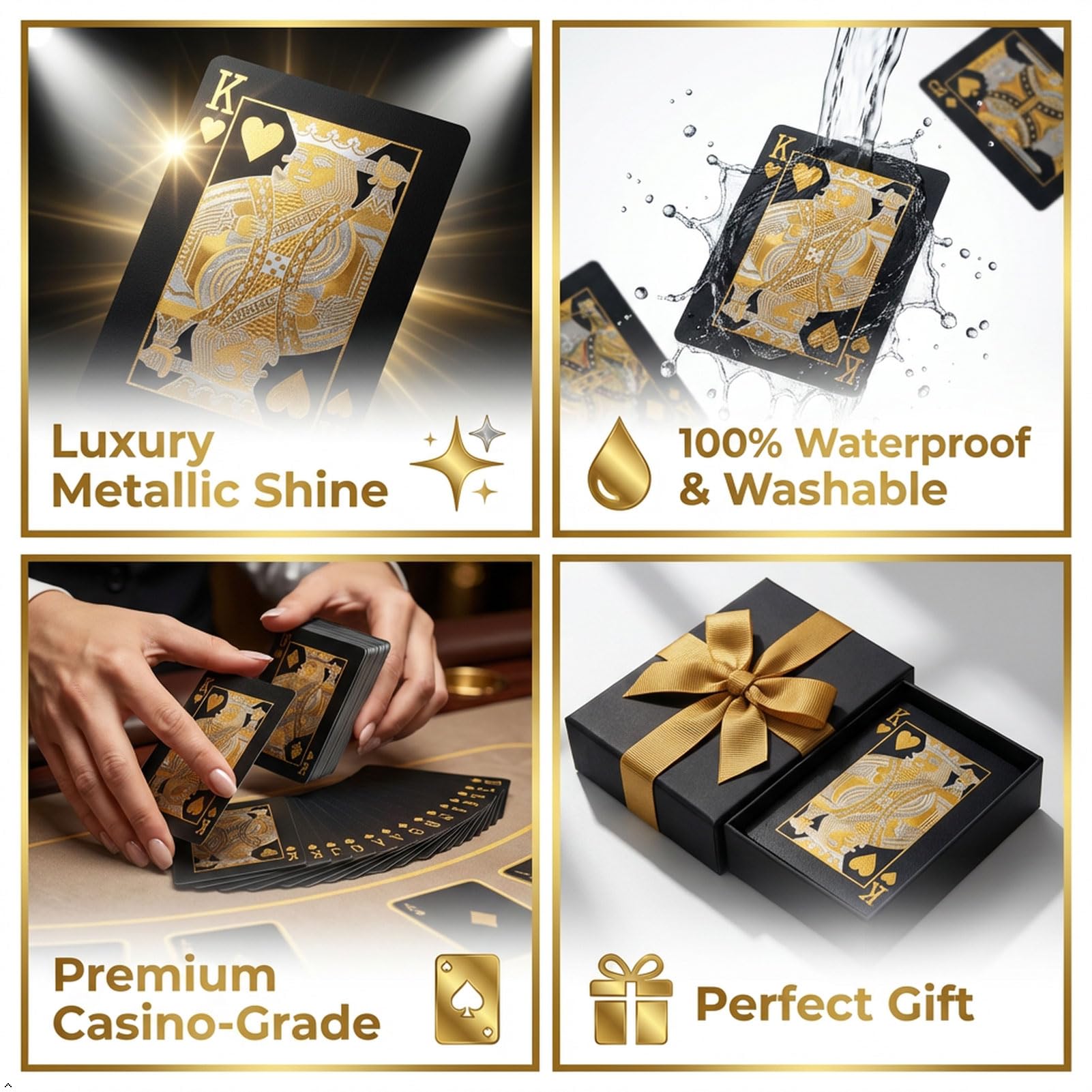 Nxsyn Playing Deck of Cards Waterproof Poker - 2 Pack Plastic Cool Fancy Card Games with Gold Foil, Durable & Washable for Pool, Beach, Poker Night,