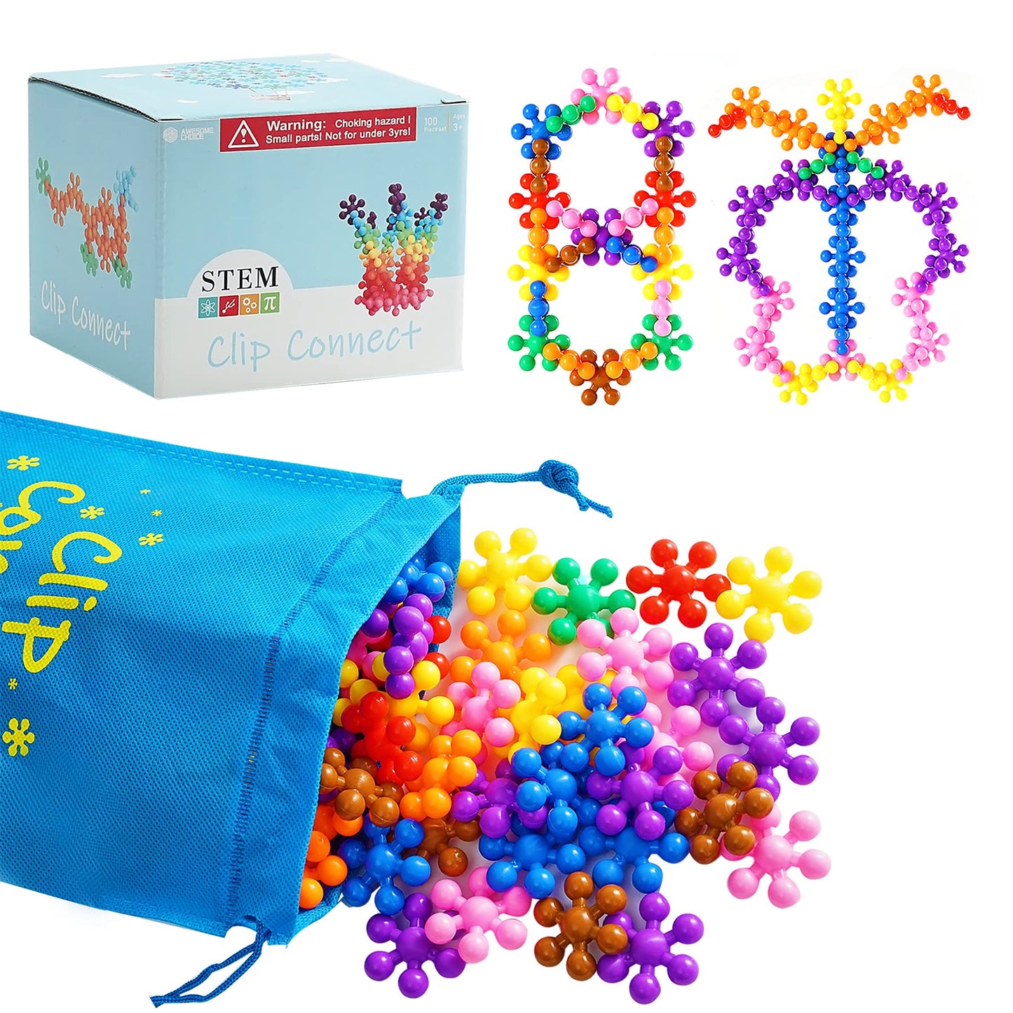 Chichalk Clip Connect 120 Piece Building Blocks | Diameter 1.26", STEM Building Toys Set Kindergarten Math Manipulatives for Kids Boys Girls