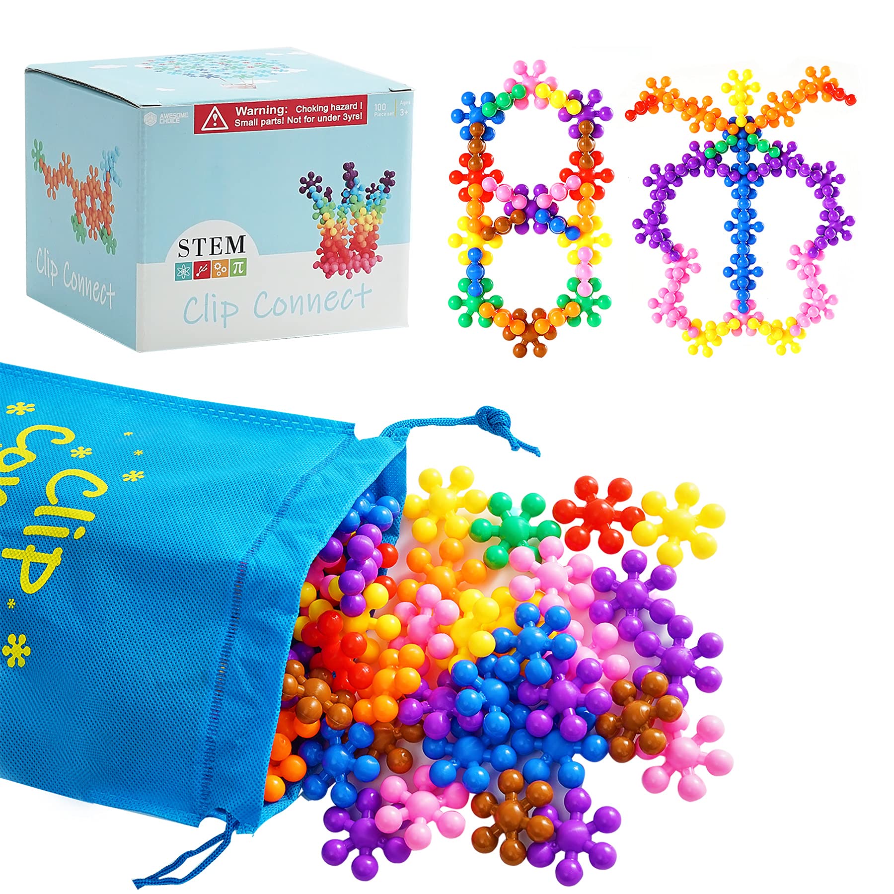 Chichalk Clip Connect 120 Piece Building Blocks | Diameter 1.26", STEM Building Toys Set Kindergarten Math Manipulatives for Kids Boys Girls