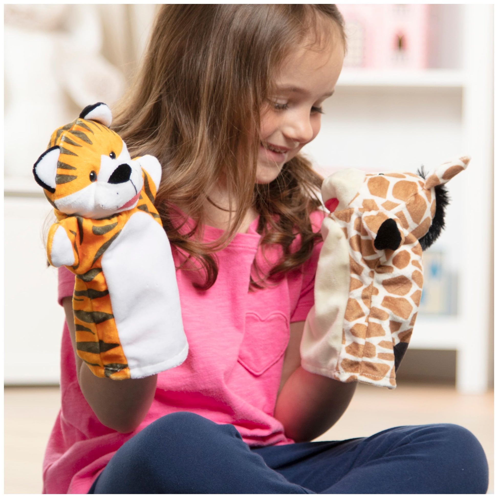 Melissa & Doug Zoo Friends Hand Puppets (Set of 4) - Elephant, Giraffe, Tiger, and Monkey