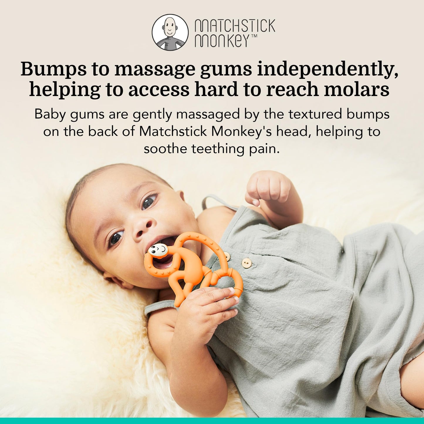 Matchstick Monkey Silicone Mini Teether & Gel Applicator - Silicone Baby Teether, Easy-to-Grip, BPA-Free, Supports Self-Soothing & Early Brushing, 3