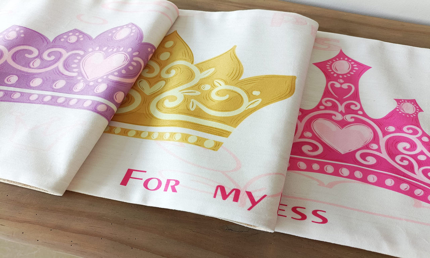 whooplaArt Double-Layer Table Runner Bed Runner Princess Birthday Party Kids Girls Pink Crown Decorative Long Tablecloth Bed Scarf Farmhouse Dining
