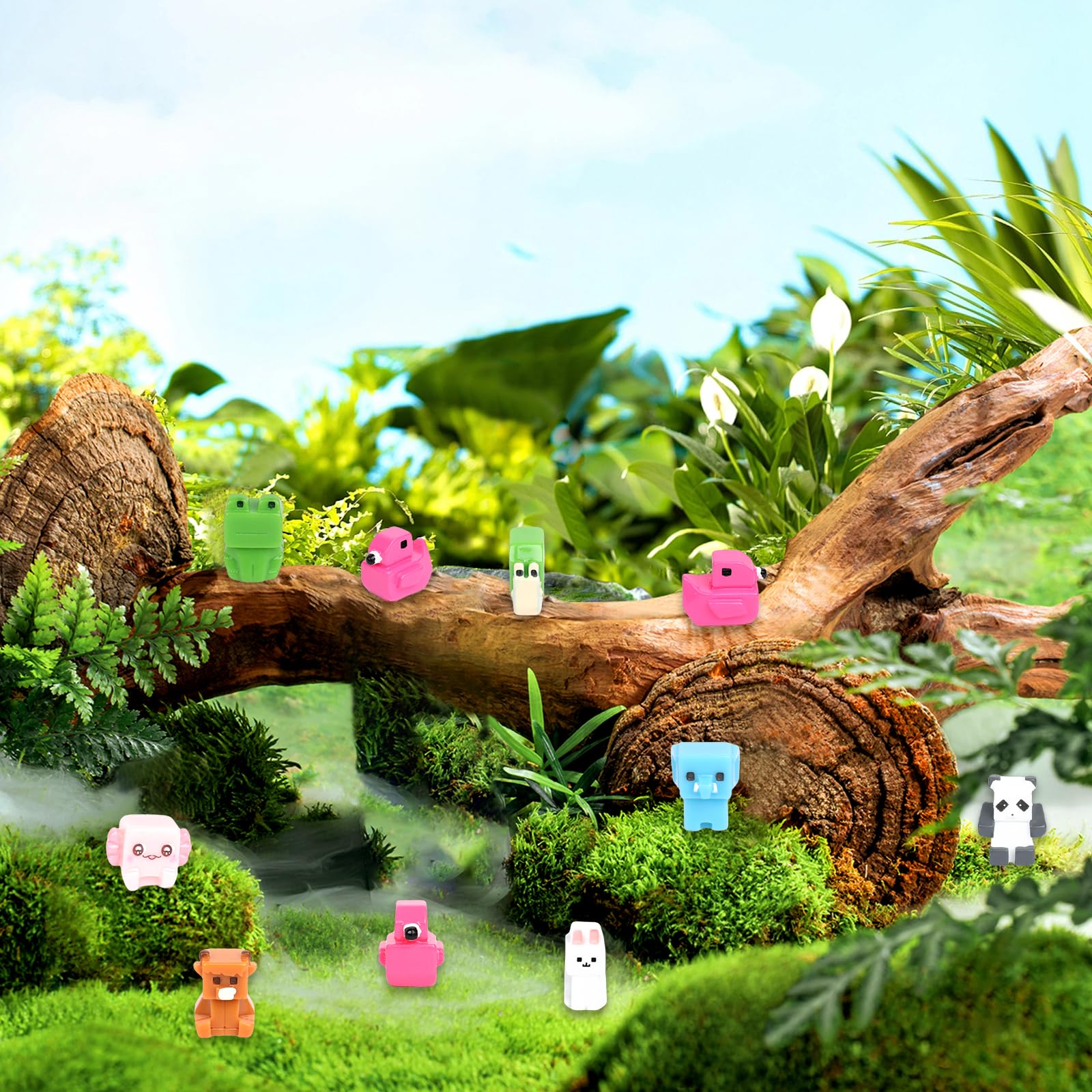 Qiuruoo 40 Mini Pixel Resin Animal, Resin Animal Figurines, Suitable for Cake Decoration, Gardens, Dollhouses, Miniature Moss Landscapes, Aquarium