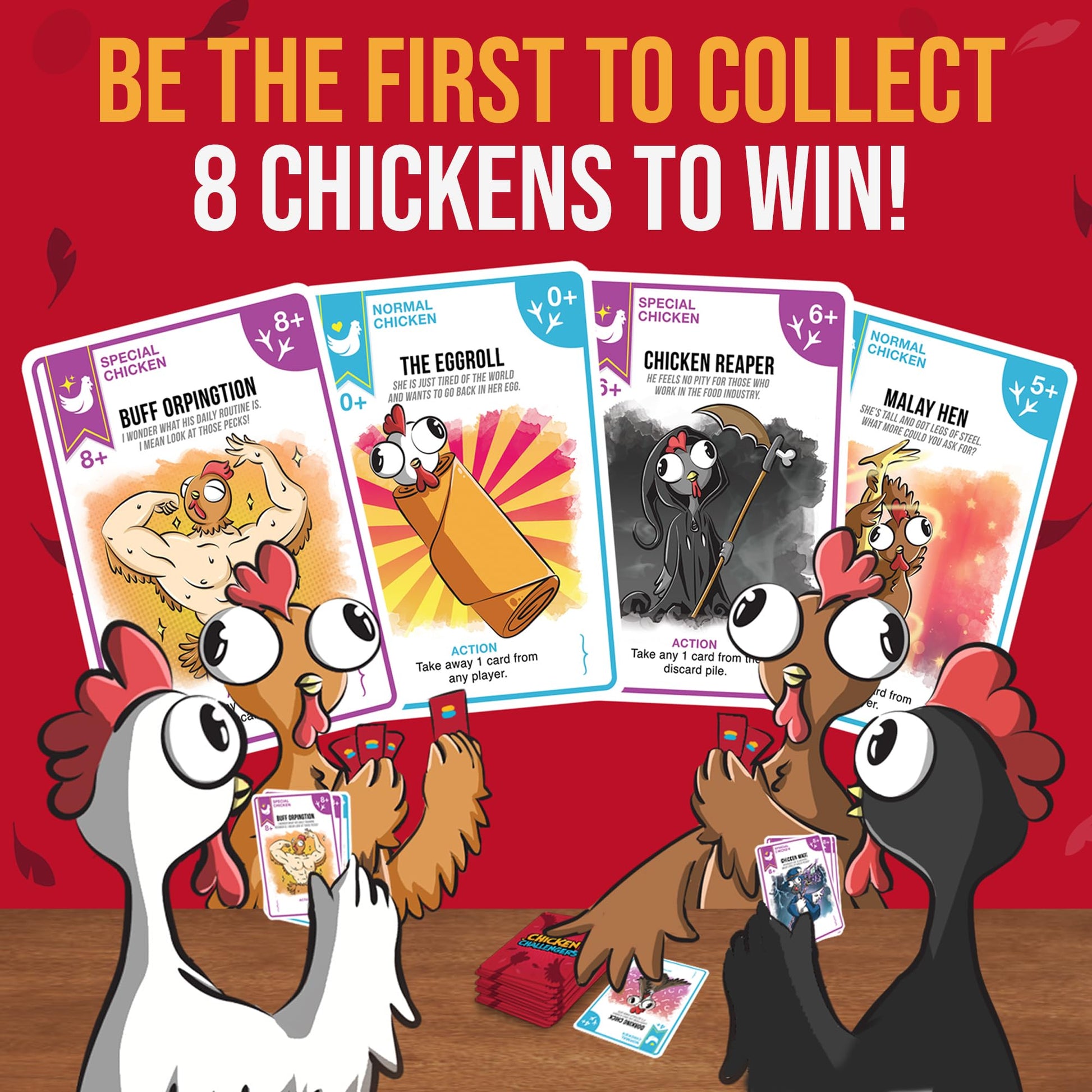 Chicken Challengers Card Game - Hilarious Strategy for Adults & Teens, Family Game Night, 2‑8 Players, Ages 13+, Travel‑Friendly
