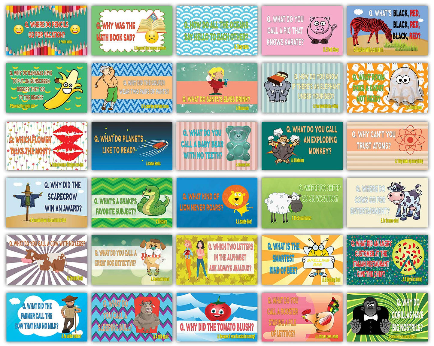 Creanoso Silly and Hilarious Lunch Box Jokes Flashcards - (30 Cards x 2 Sets) - Hilarious and Funny Note Cards for Children - Silly Jokes Cards
