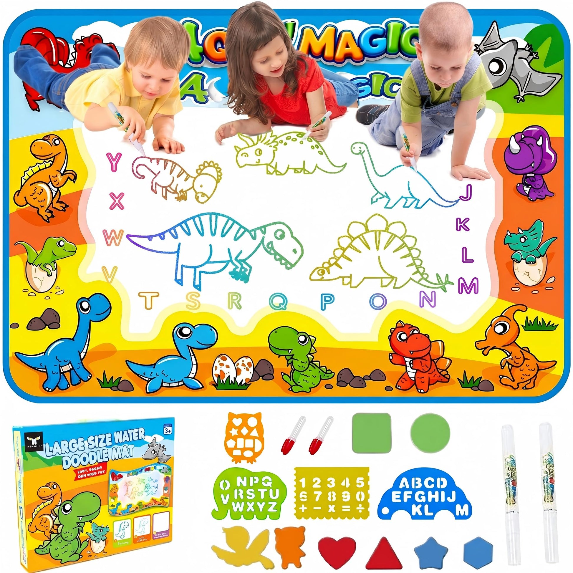 Water Doodle Mat for Toddlers 1-3: Mess-Free Coloring Toy,Dries in 5-10 Mins for Endless Play,Dinosaur Reusable Aqua Painting Board Toddler