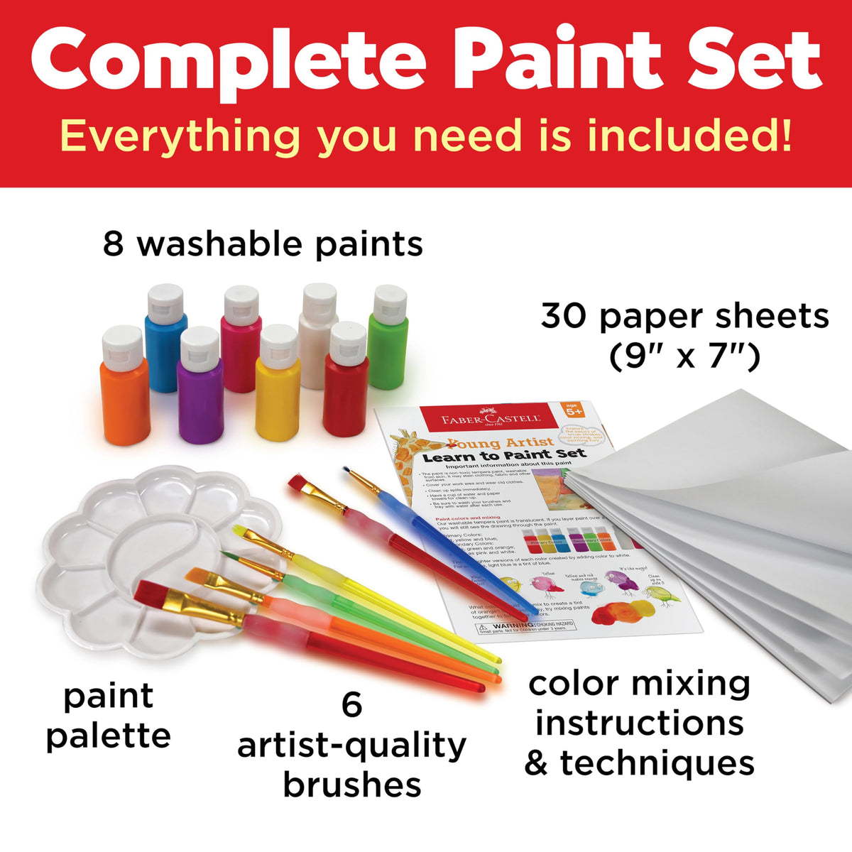 Faber-Castell Young Artist Learn to Paint Set - Washable Paint Set for Kids