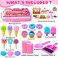 Bloolilies Sensory Bin, Ice Cream Sand Box Set with Magic Sand, Ice Cream Toys Molds and Cleaning Tools Sandbox with Lid Play Sand Art Kits for Kids