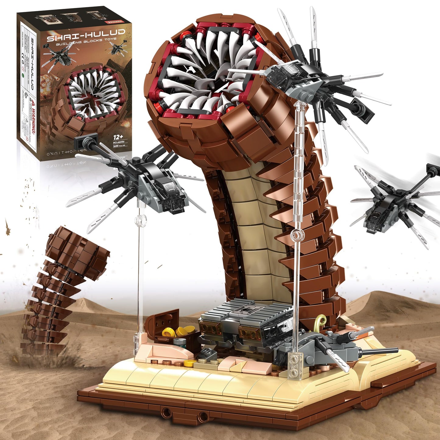 Sandworm Monster Building Blocks for Adults, Equipped with Suspended Ornithopter Building Set for Boy 8-12, Classic Movie Construction Building Blocks