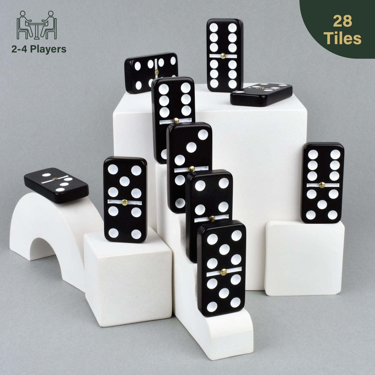 Queensell Dominos Set for Adults and Kids - Dominoes - Domino Classic Board Games, Christmas Games - Double Six Standard Dominos Set 28 Tiles