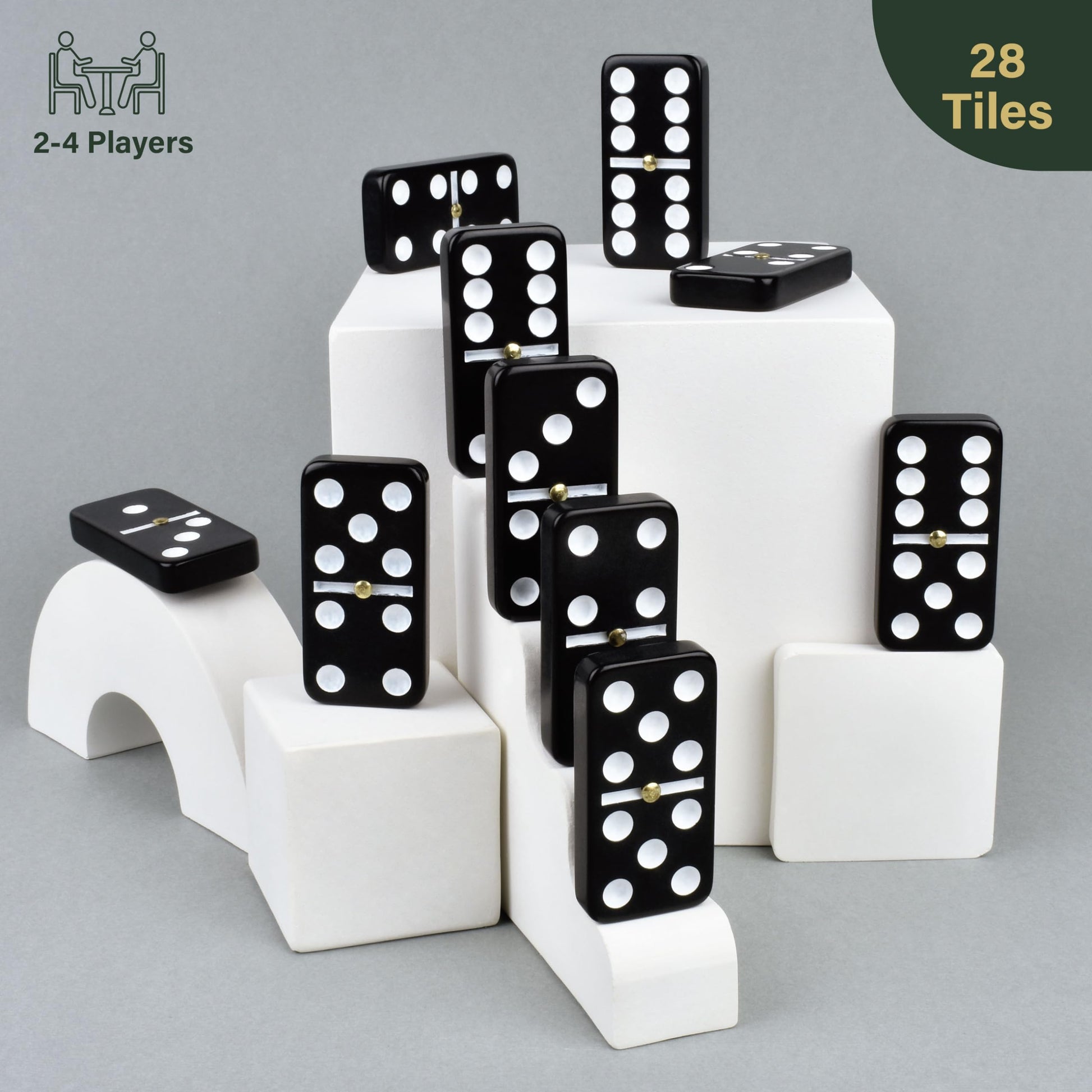 Queensell Dominos Set for Adults and Kids - Dominoes - Domino Classic Board Games, Christmas Games - Double Six Standard Dominos Set 28 Tiles