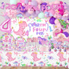 318 Pcs Dinosaur 4th Birthday Decorations for Girl, Dino Roar I'm Four Party Supplies, 20 Serves Include Plates, Cups, Napkins, Backdrop, Tablecloth