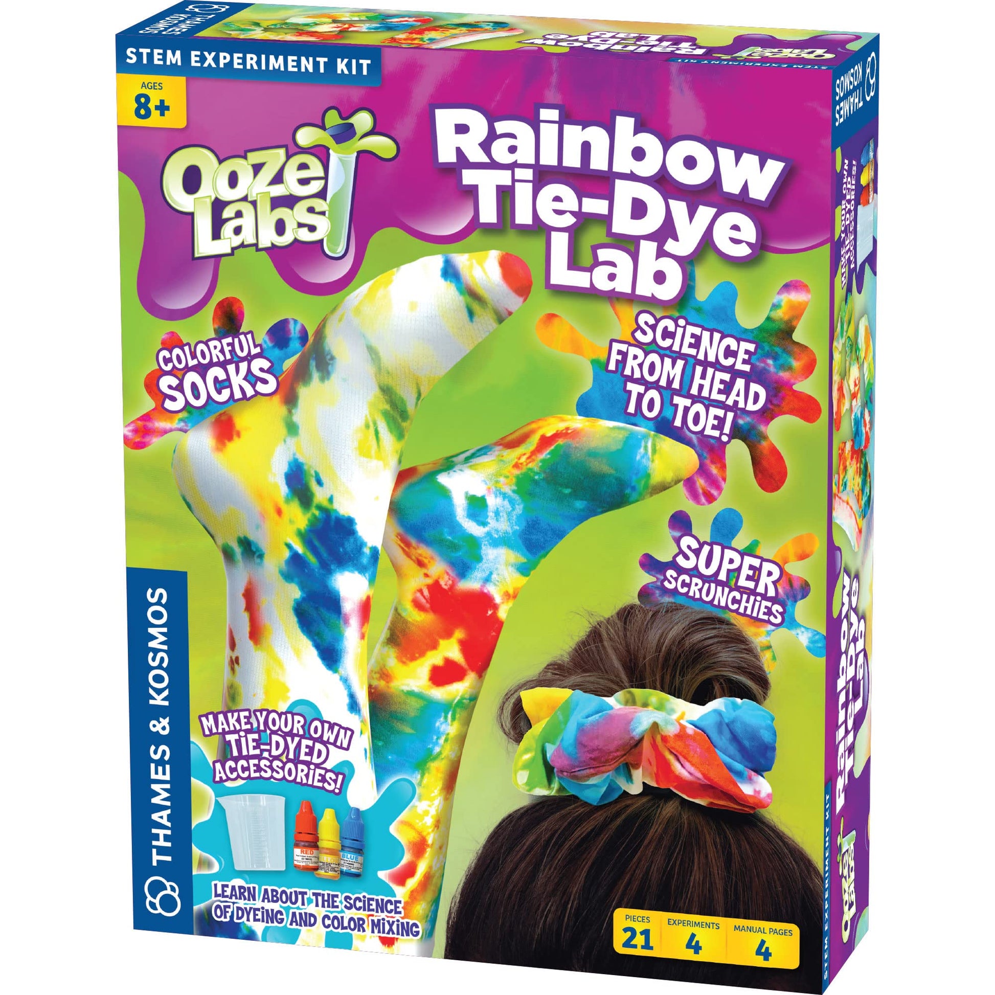 Thames & Kosmos Ooze Labs Rainbow Tie-Dye Lab STEM Experiment Activity Kit | Design & Make Your Own Tie-Dye Socks & Scrunchies | Explore The Science