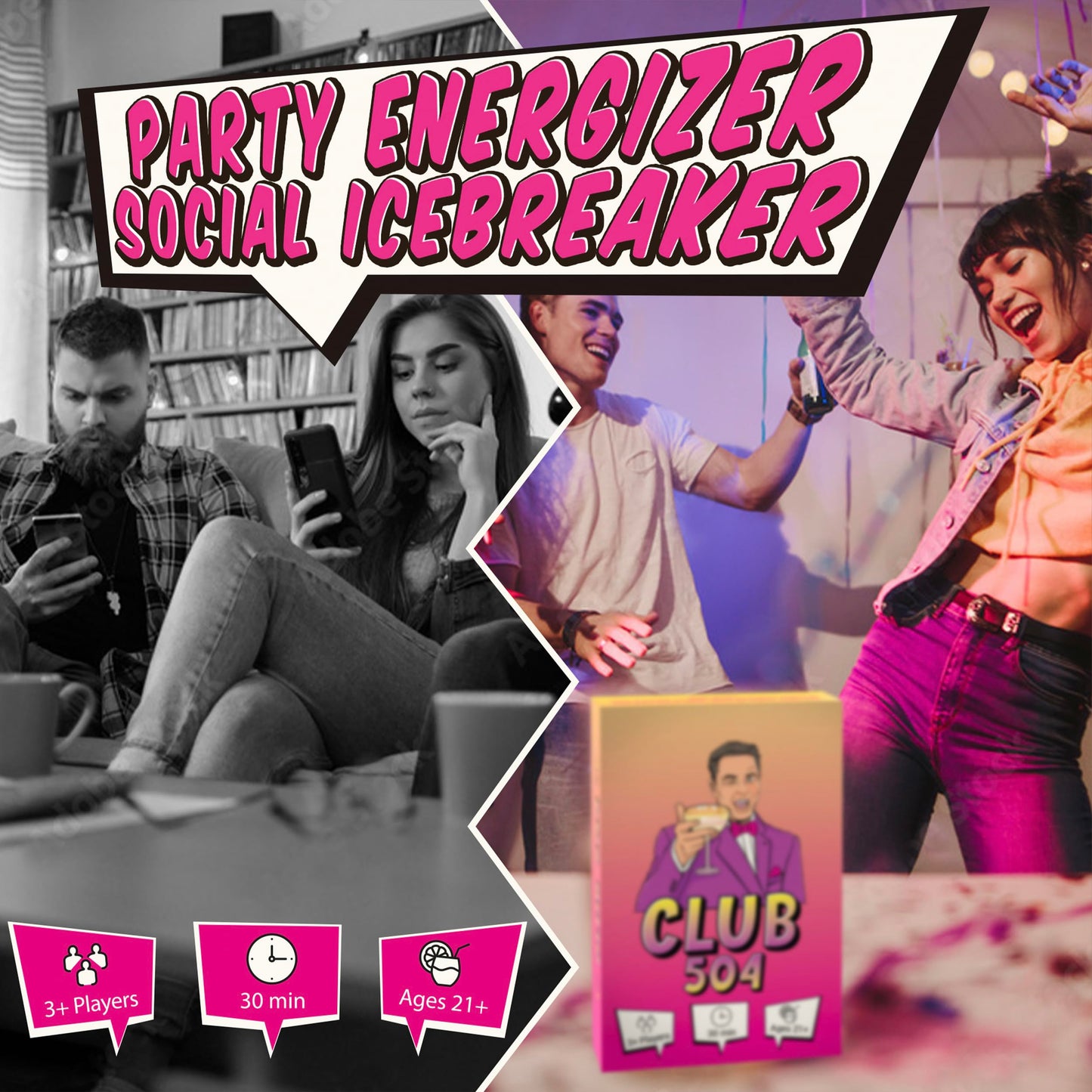 Club 504: A Twist on King’s Cup | Stylish Drinking Card Game for Adults | 47 Waterproof Cards for Parties, 21st Birthdays, and Social Gatherings |