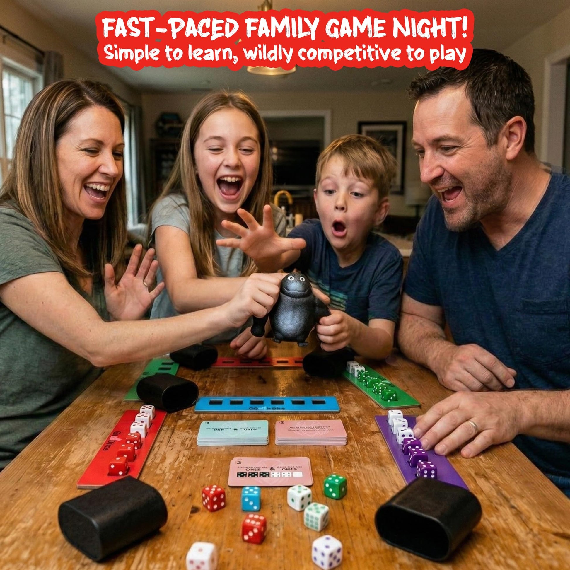 Point Games Gorilla Dice Game - Fast-Paced Family Math Board Game - Includes 24 Dice, 4 Trays, 80 Cards & Jumbo Gorilla - Fun Educational Learning Toy
