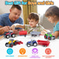 QUANA 4 Pack Farm Tractors, Plastic Farm Truck Toys for Kids Boys 3 4 5 6 7 8 Years Old, Detachable Farm Vehicles Playset Birthday Party Birthday