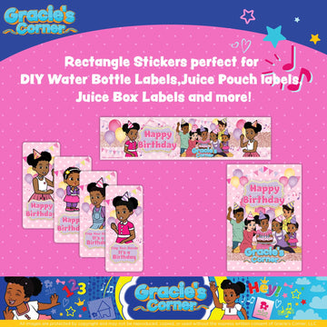 Gracie’s Corner Birthday Party Stickers, DIY Stickers, Rectangle Birthday Labels for Bottles & Packets, Personalized Gift Tags, Happy Birthday Drink