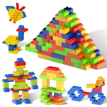 PicassoTiles 200 Piece Large Construction Brick Building Blocks STEM Bricks Toy Set Creative Learning Early Education Playset 5 Colors 4 Unique Shapes
