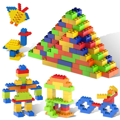 PicassoTiles 200 Piece Large Construction Brick Building Blocks STEM Bricks Toy Set Creative Learning Early Education Playset 5 Colors 4 Unique Shapes