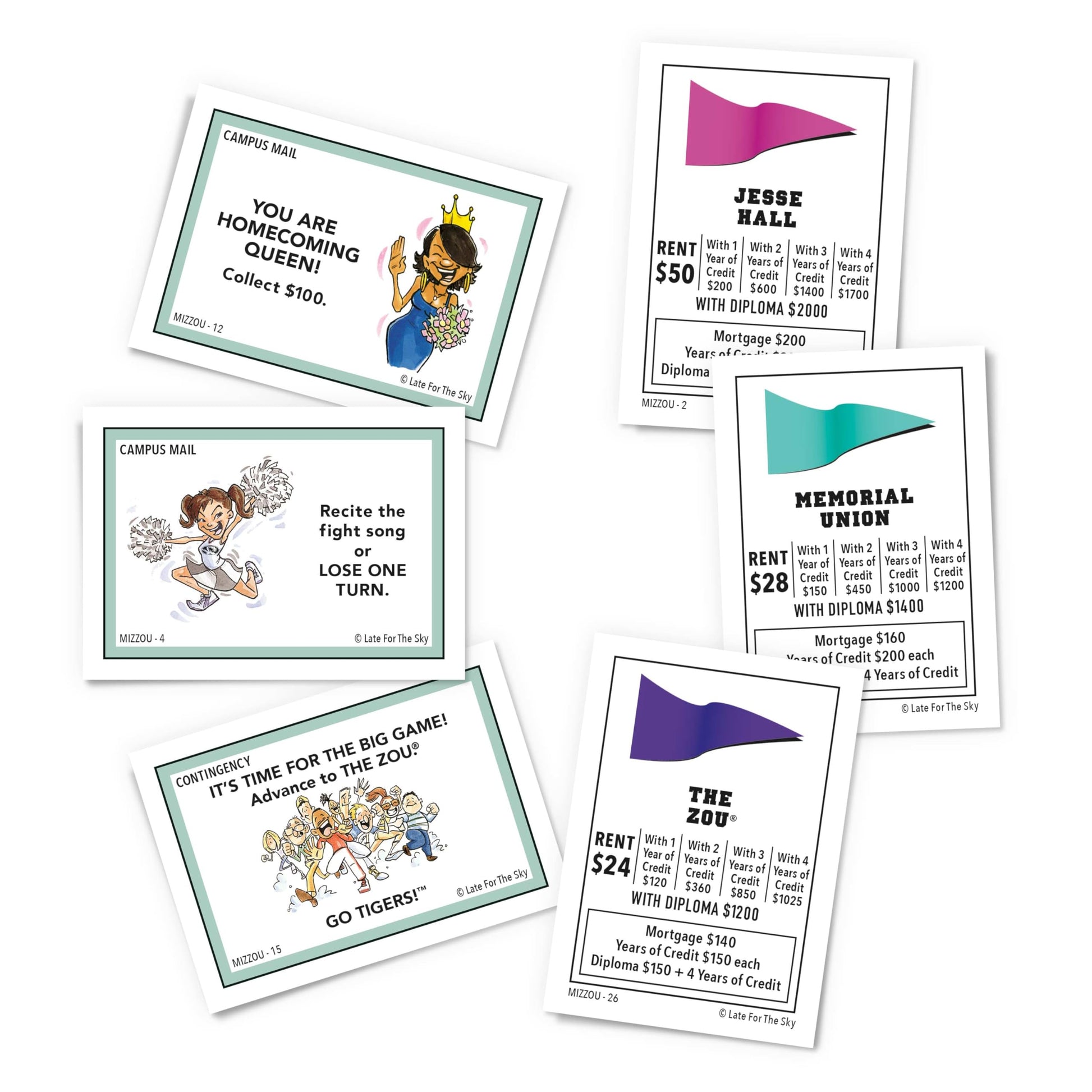 Late for The Sky Mizzou-Opoly Board Game - University of Missouri Campus Edition, Family Strategy Game, 2-6 Players, Ages 8+, Classic or 1-Hour Play