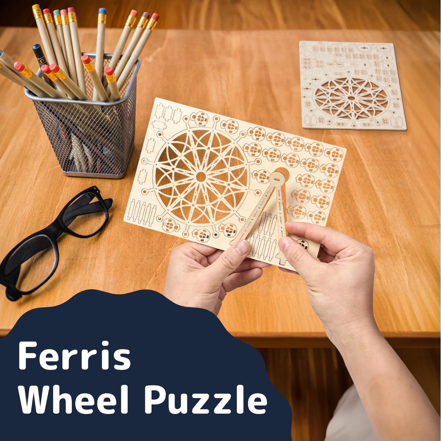 Prextex Ferris Wheel 3D Puzzle Wooden - 115 Precision Pieces Sturdy Wood - No Glue Needed for Assembly - Fun & Educational for Ages 8+ - Ideal