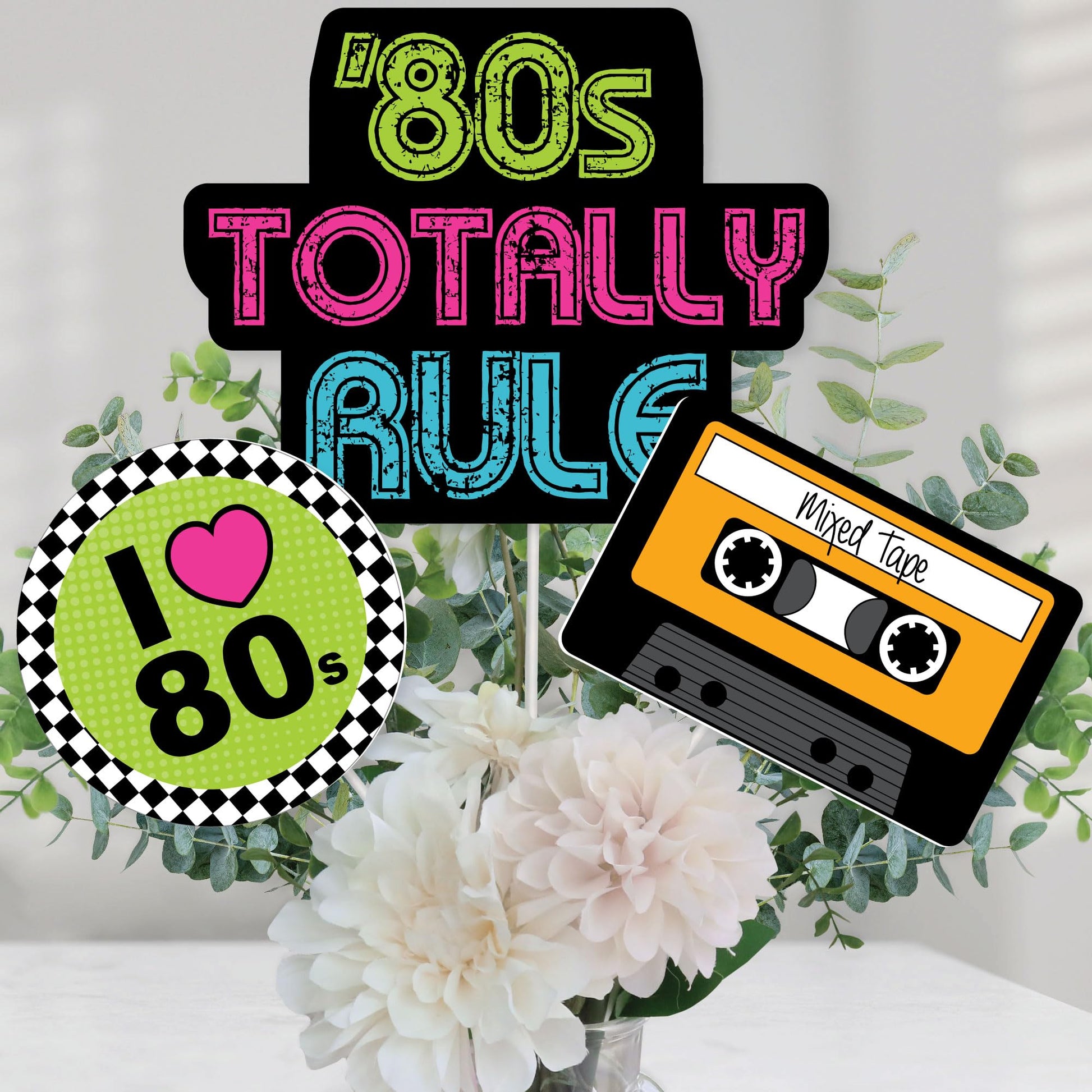 Big Dot of Happiness 80's Retro - Totally 1980s Party Centerpiece Sticks - Table Toppers - Set of 15