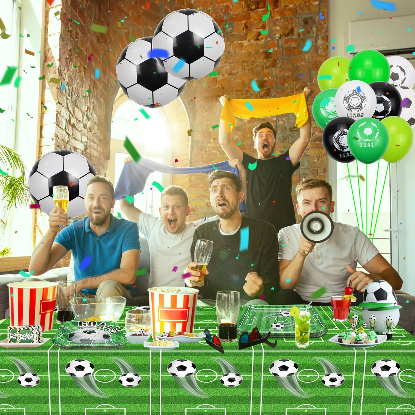 QUERICKY 4 Pack Soccer Tablecloths, Soccer Theme Party Table Cover, 51x87'' Plastic Disposable Rectangle Tablecloth for Boys Birthday Sport Events