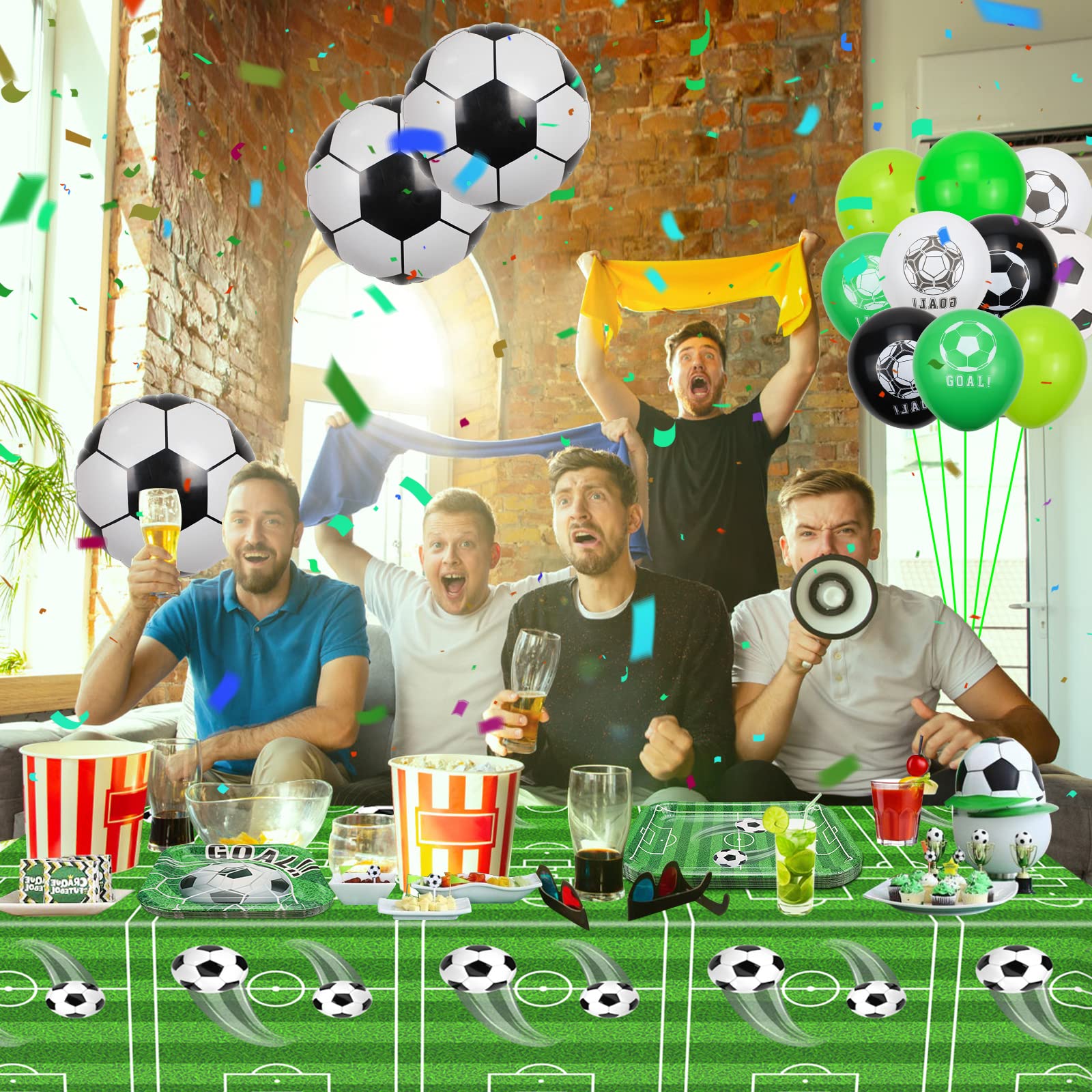 QUERICKY 4 Pack Soccer Tablecloths, Soccer Theme Party Table Cover, 51x87'' Plastic Disposable Rectangle Tablecloth for Boys Birthday Sport Events