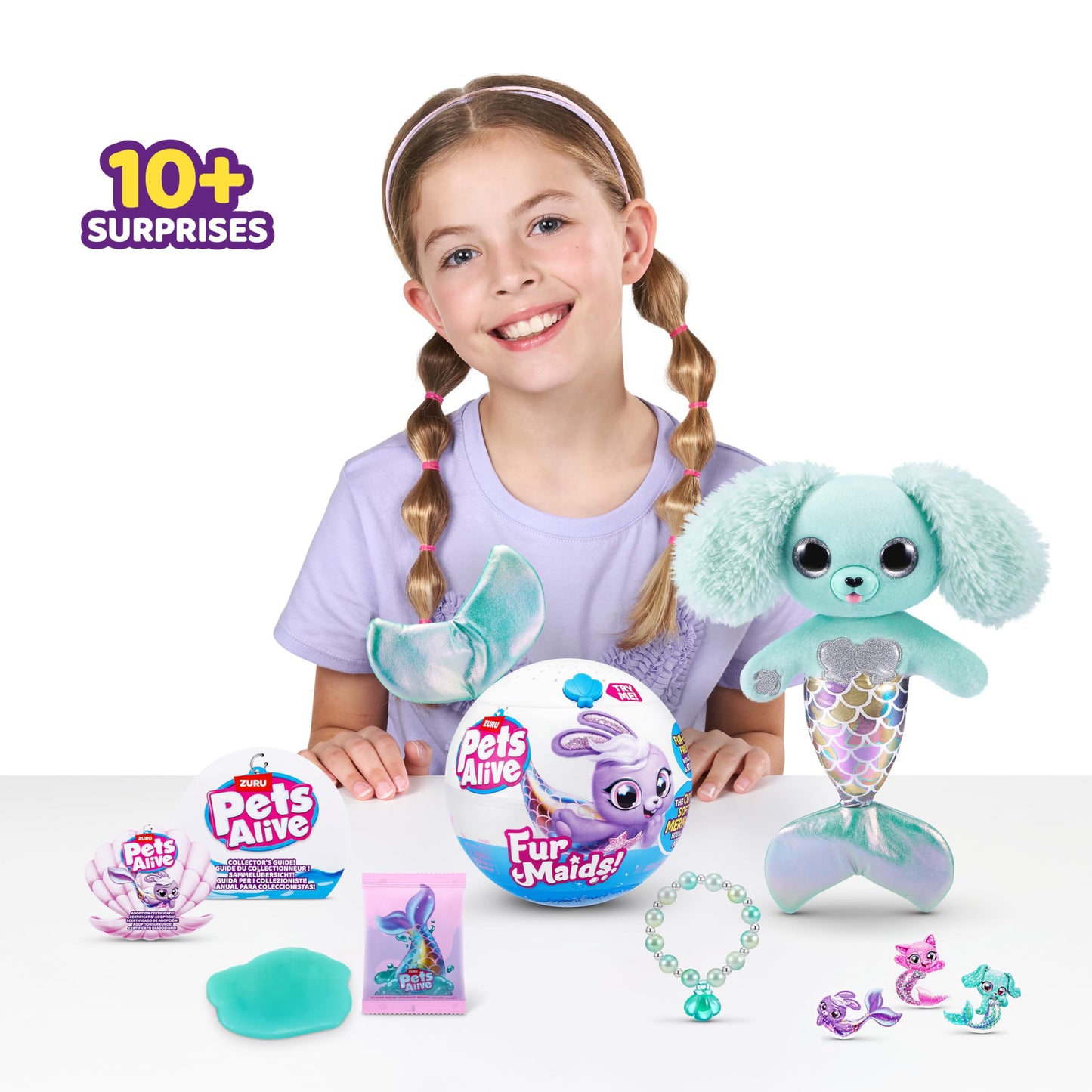 Pets Alive Furmaids by ZURU Mermaid Plush Interactive Lights Sounds Girls Toy (Green Puppy)