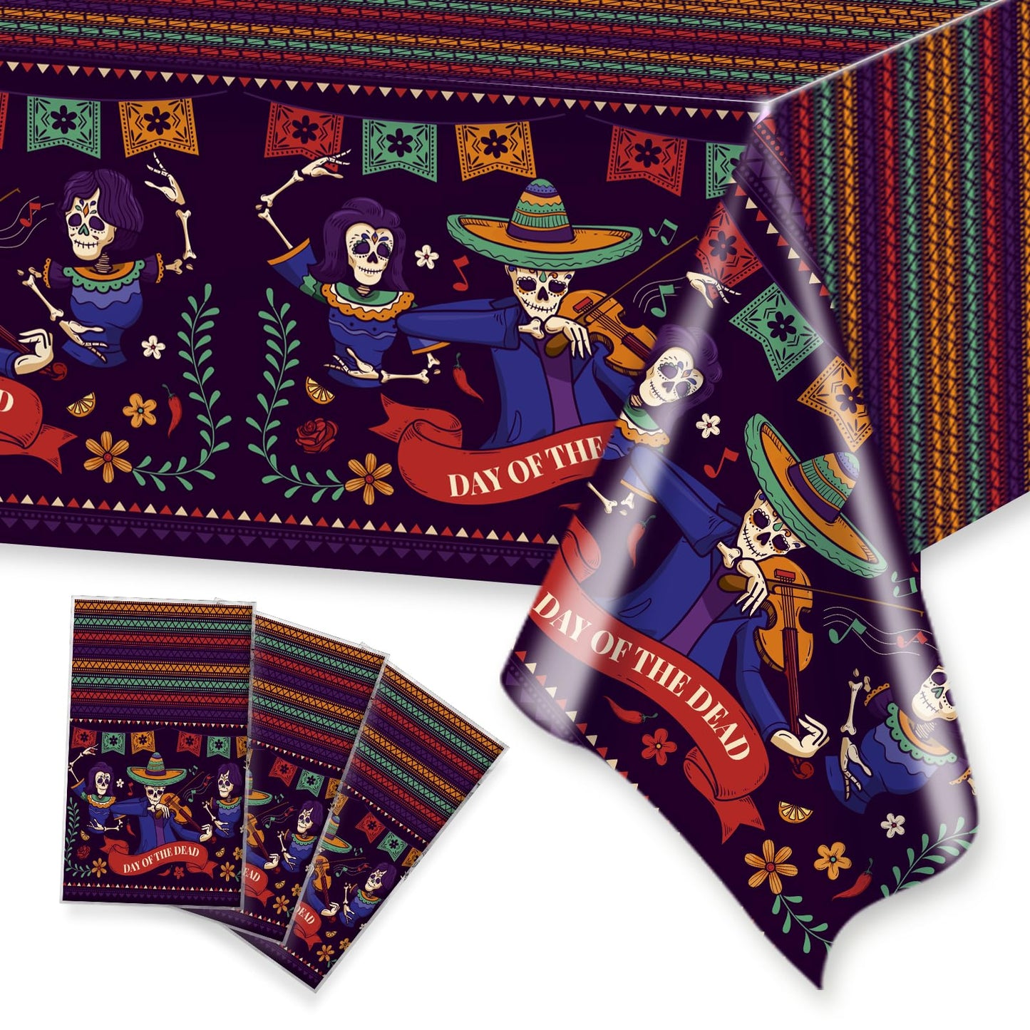 CoquetteBow012 3Pcs Day of The Dead Tablecloth - 42.5 X 70.7 inch