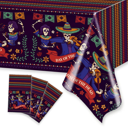 CoquetteBow012 3Pcs Day of The Dead Tablecloth - 42.5 X 70.7 inch
