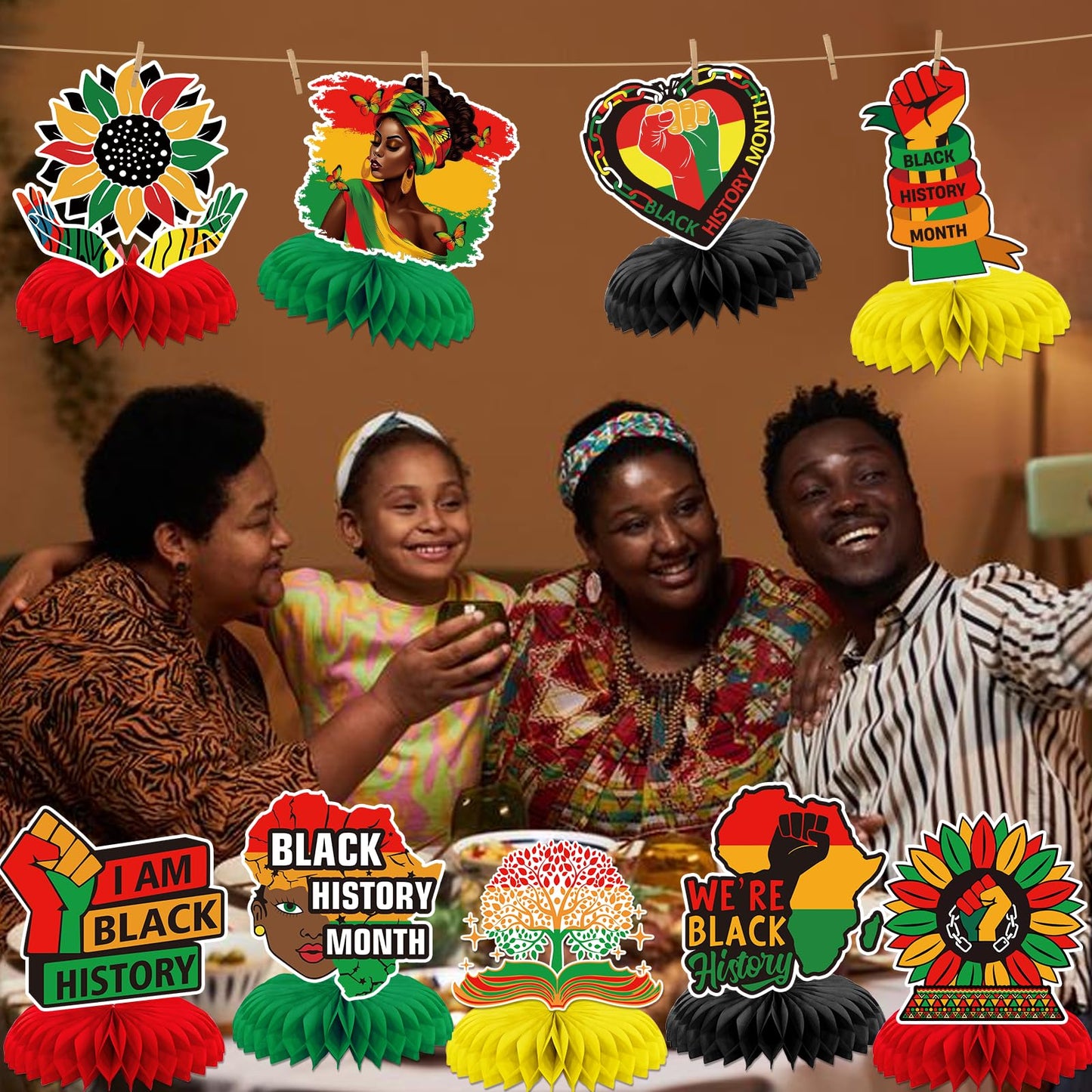 Black History Month Decorations: 9pcs Black History Month Honeycomb Centerpieces for African American Holiday Party Table Decor