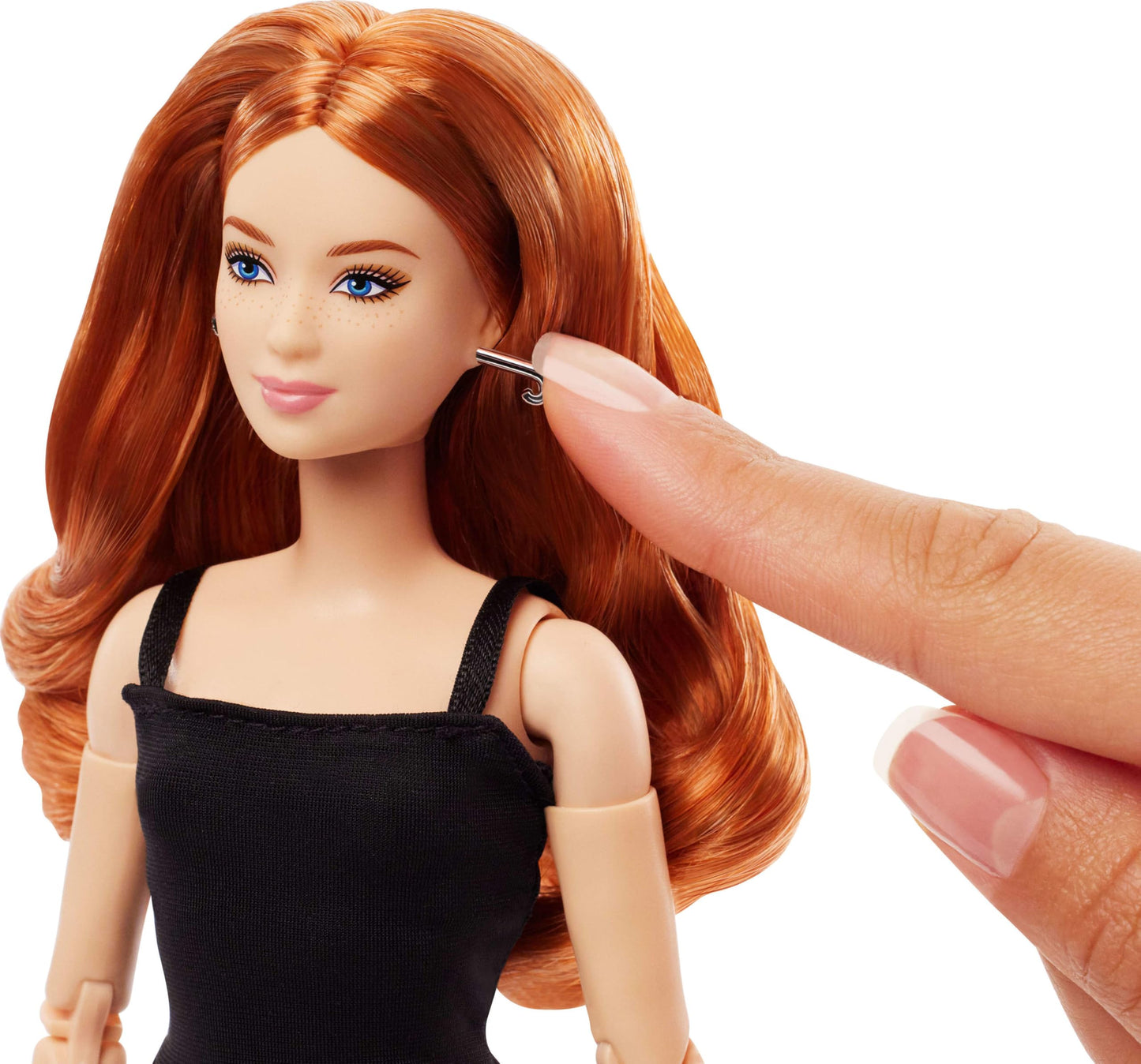 Barbie Basics Model 04 Collector Doll with Red Curly Hair, Black Mini Dress & platform shoes, Universal-fit Fashions, Posable Petite Body & Swappable