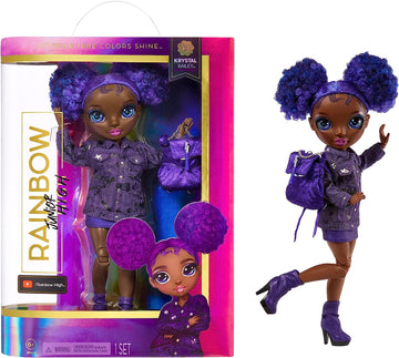 Rainbow High Jr High Series 2 Krystal Bailey- 9" Purple Posable Fashion Doll with Designer Accessories and Open/Close Backpack. Great Toy Gift for