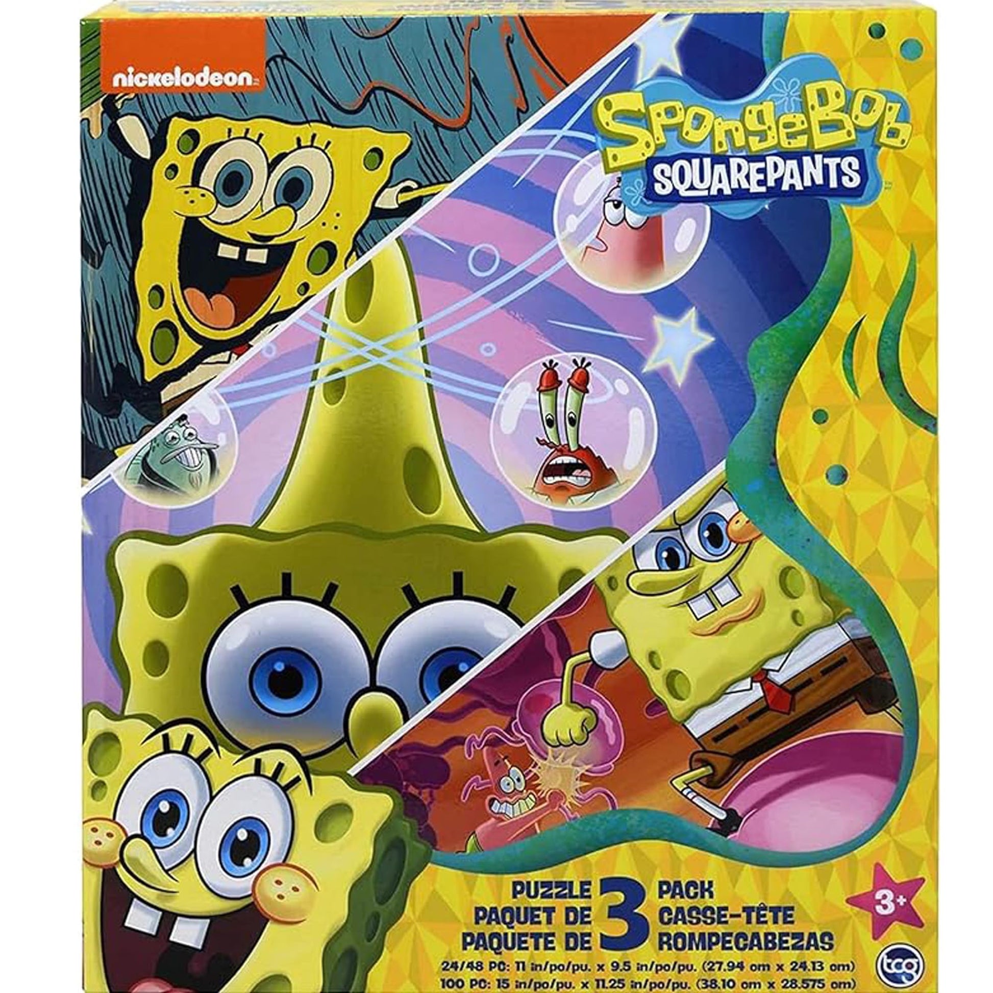 Spongebob Squarepants - 3 in 1 Jigsaw Puzzles for Kids. Great Birthday & Educational Gifts for Boys and Girls. Colorful Pieces Fit Together Perfectly