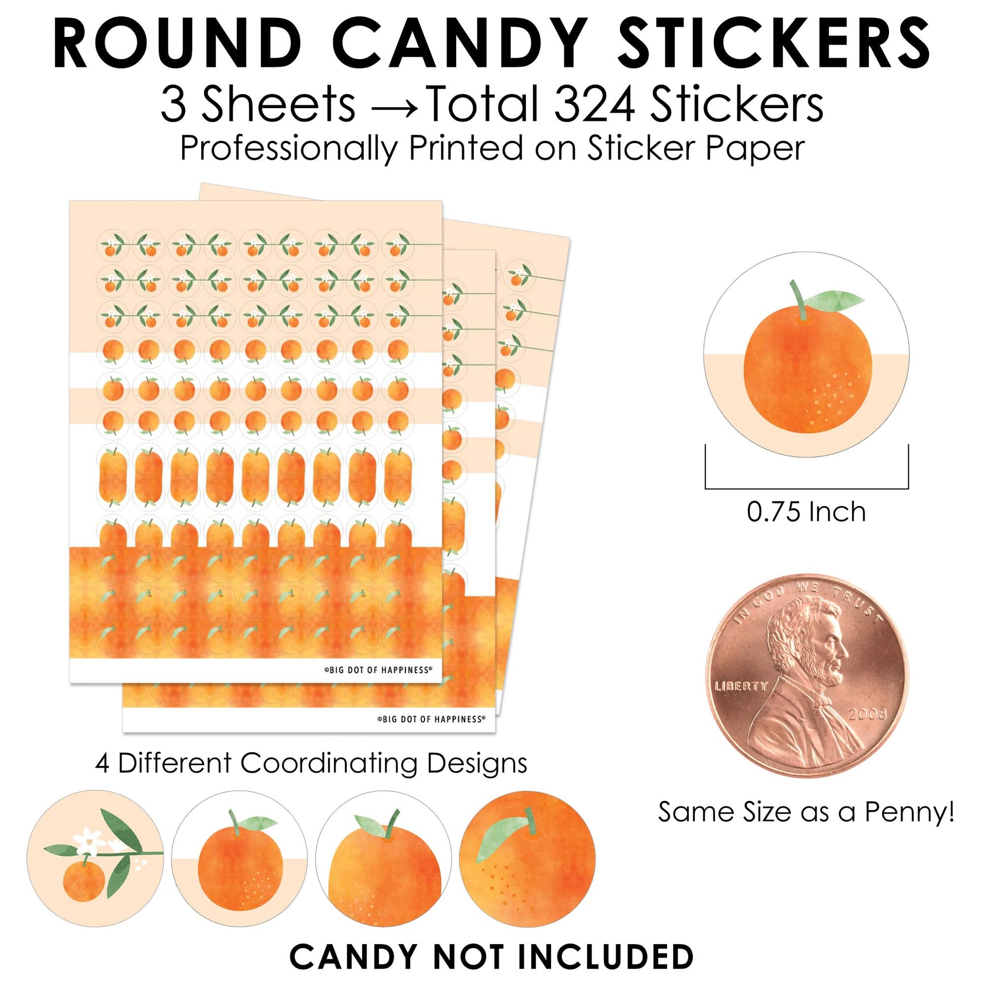 Big Dot of Happiness Little Cutie Clementine - Orange Citrus Baby Shower and Birthday Party Small Round Candy Stickers - Party Favor Labels - 324