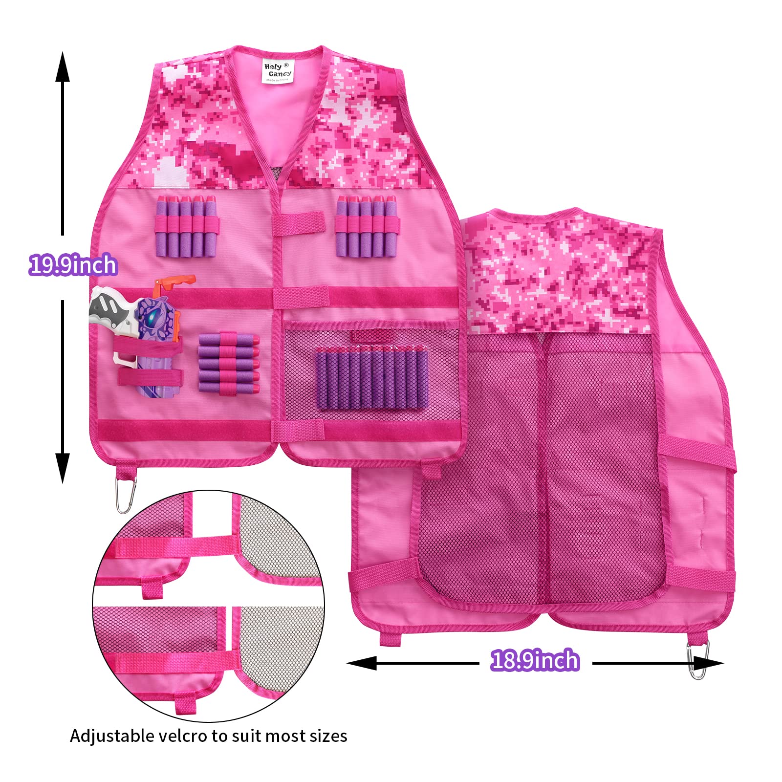 Girls Tactical Vest Kit with Blaster - Kids Pink Tactical Vest Compatible with Nerf Rebelle N-Strike Purple Darts Googles for Girl