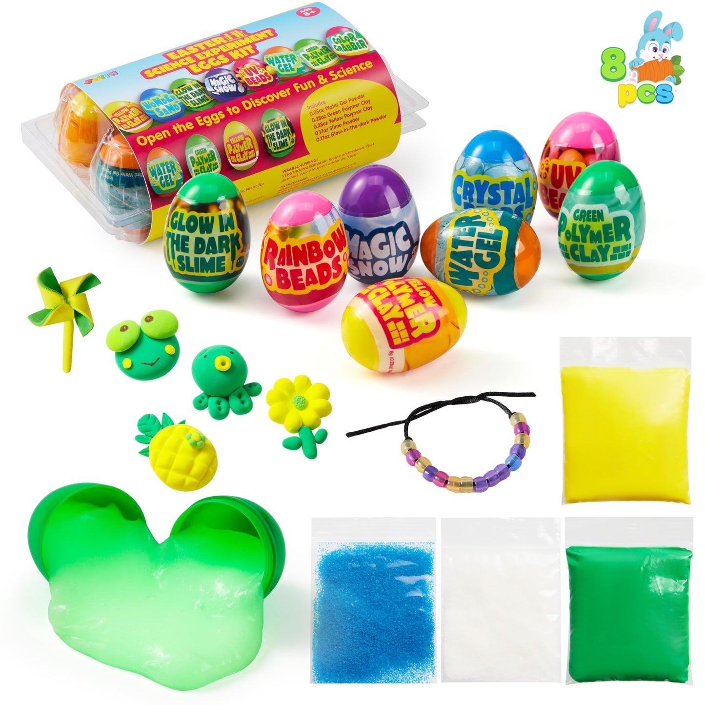 JOYIN 8 Pcs Easter Science Experiment Eggs, Colorful Eggs Prefilled with Science Activity Kit, Easter Hunt, Basket Stuffer Filler, Party Favor, STEM