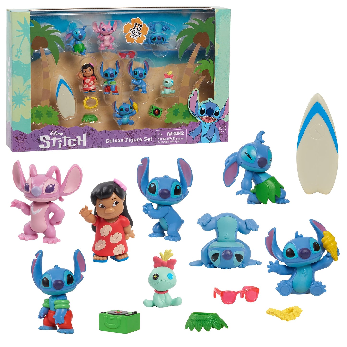 Disney’s Lilo & Stitch Deluxe Figure Set, 13-Piece Set, 2-inch tall Collectible Figurines, Pretend Play, Kids Toys for Ages 3 Up by Just Play